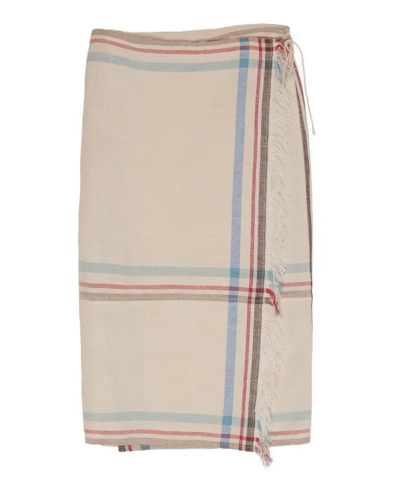 BIMBA Y LOLA Karierter Midirock mit Fransen - Nude Nude
