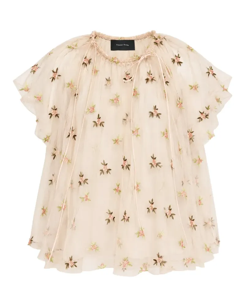 Simone Rocha Geraffte Bluse mit Rosenknospenstickerei - Nude Nude