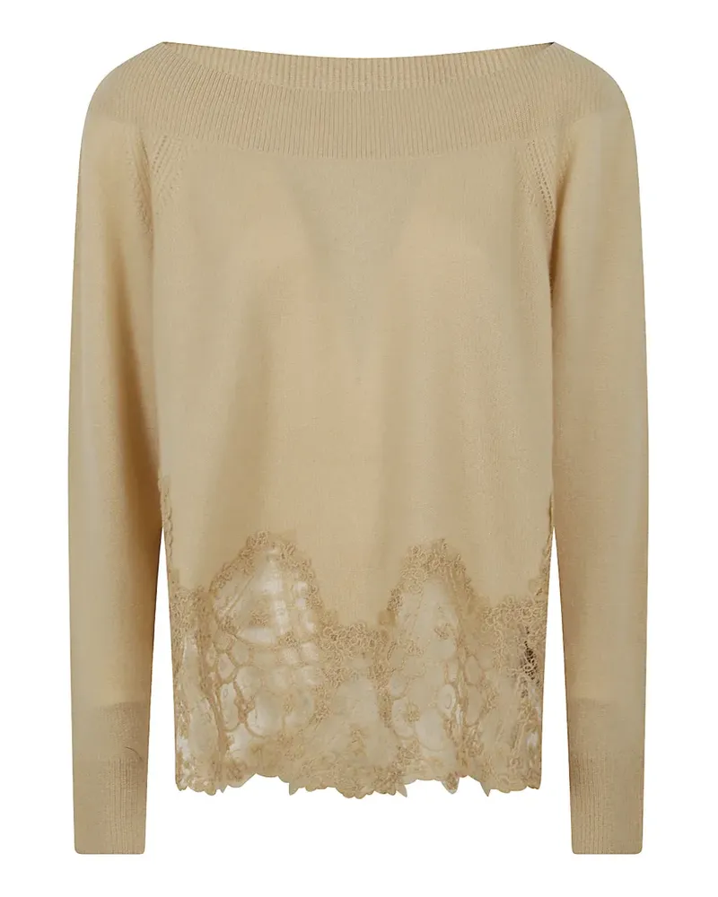 Ermanno Scervino lace-trim off-shoulder sweater - Nude Nude