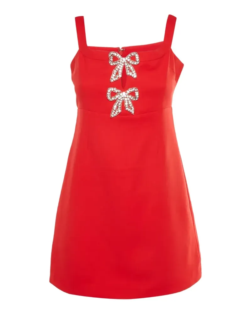 Self-Portrait bow-embellished crepe mini dress - Rot Rot