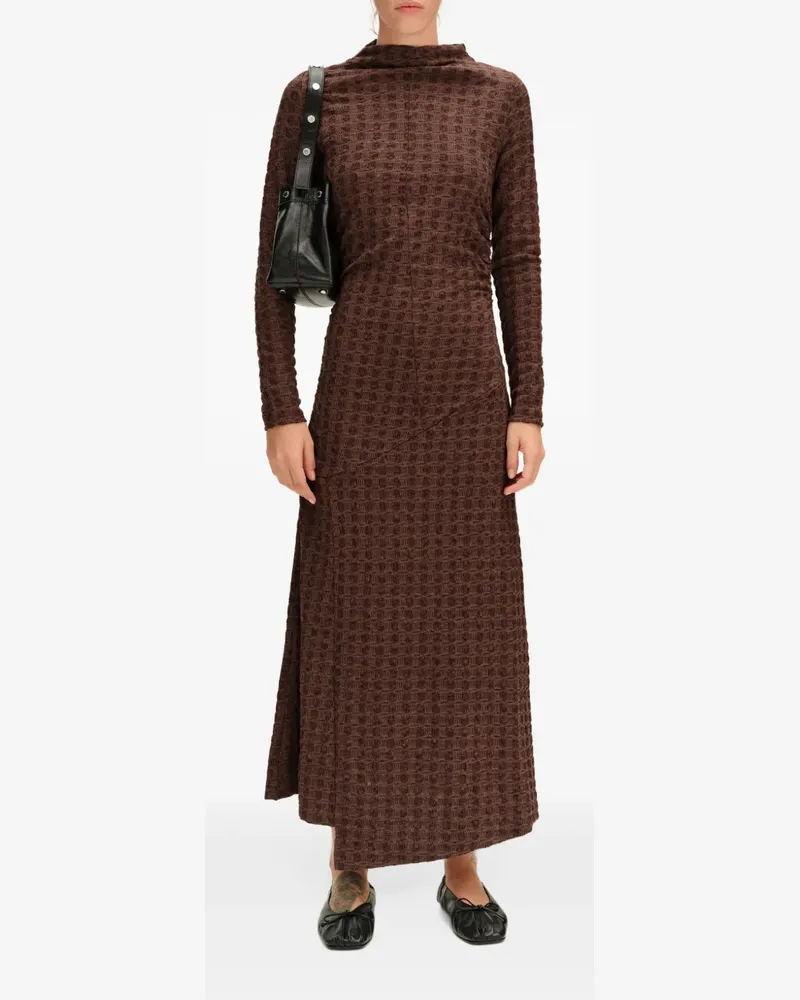 BIMBA Y LOLA Schokoladenbraunes strukturiertes Kleid mit Raffungen Braun