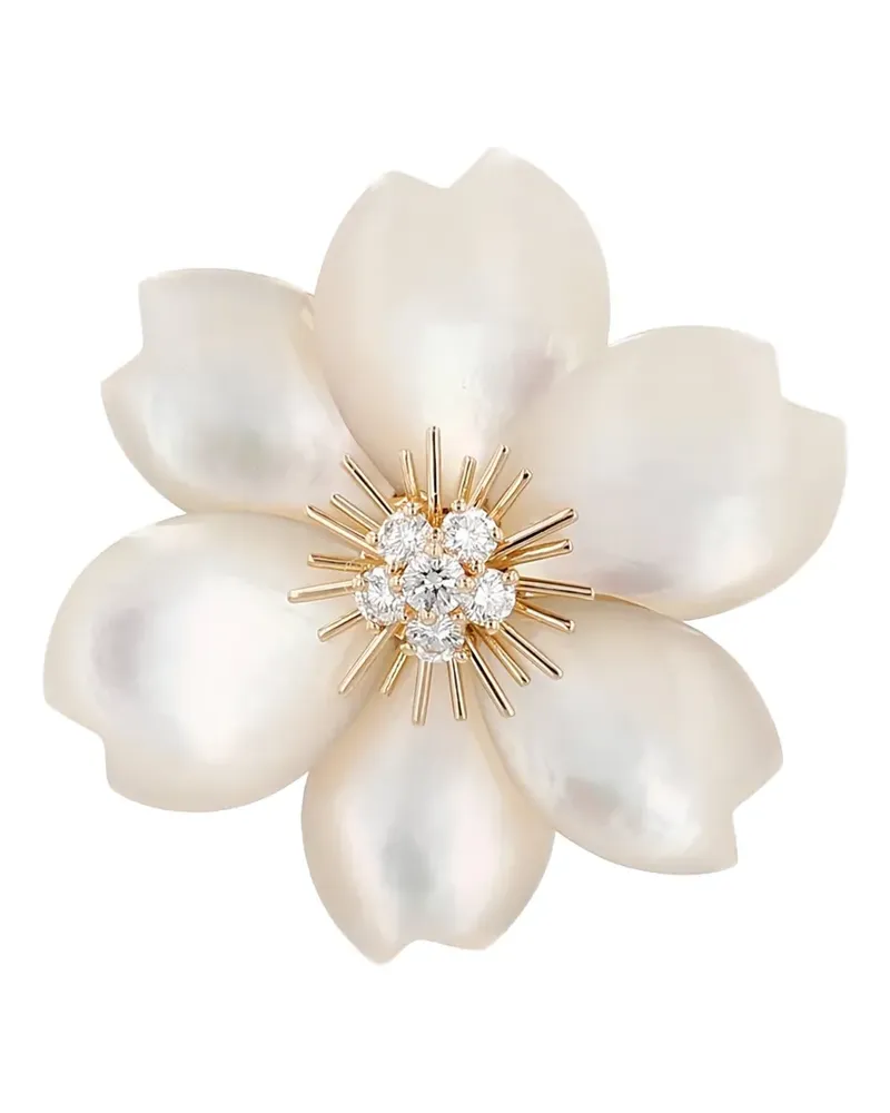 Van Cleef & Arpels 1990's diamonds mother of pearl flower brooch - Weiß Weiß