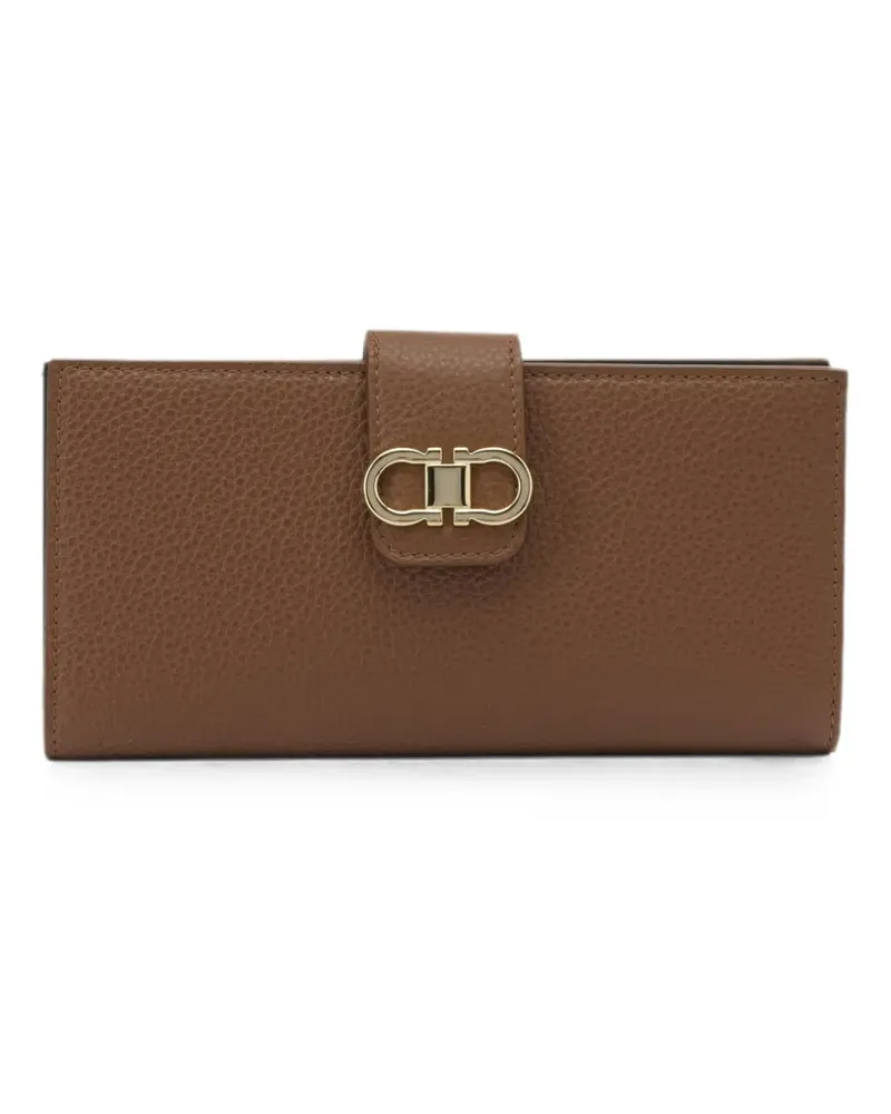 Ferragamo Gancini Continental pebbled leather wallet - Braun Braun