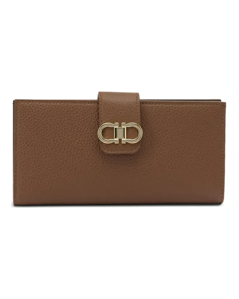 Ferragamo Gancini Continental pebbled leather wallet - Braun Braun