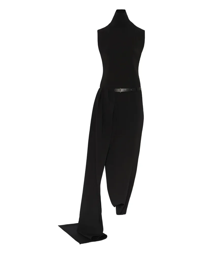 Jean Paul Gaultier Drapiertes Midikleid mit Gürtel - Schwarz Schwarz