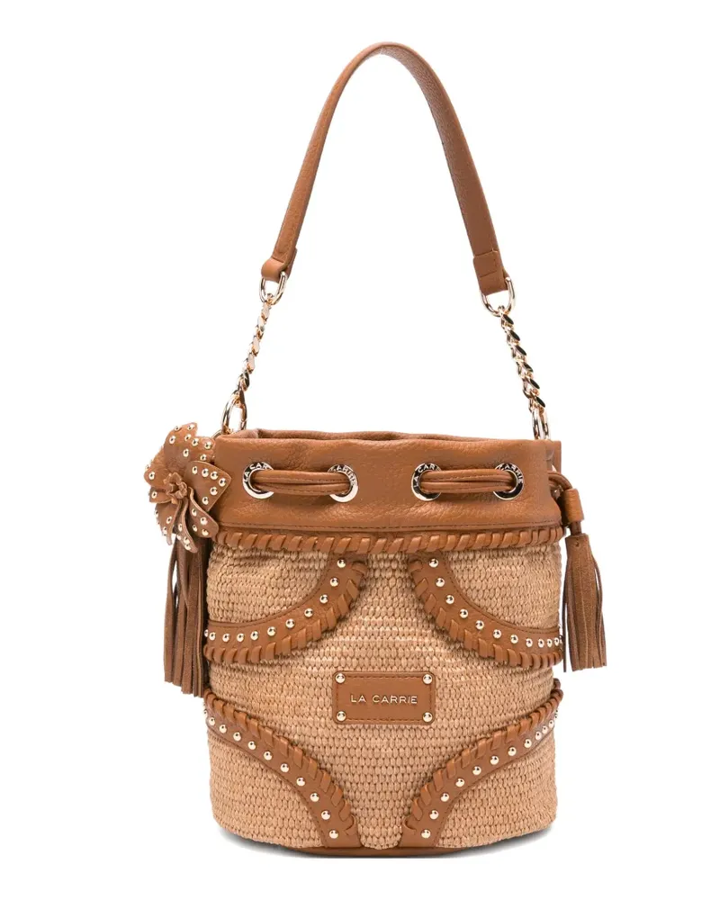 LA CARRIE La Plage stud-embellished bucket bag - Nude Nude