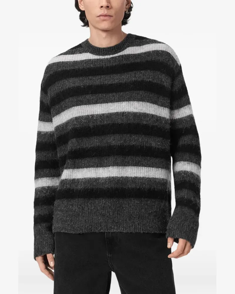 AllSaints Gebürsteter gestreifter Sammie Pullover - Grau Grau