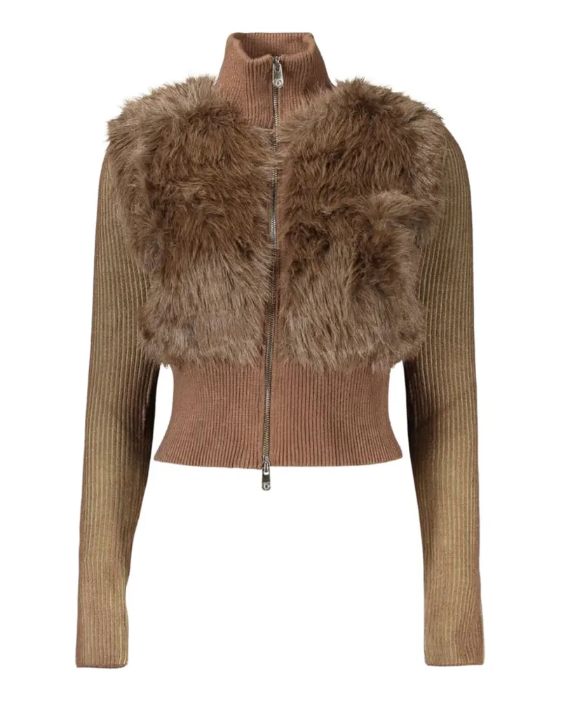Desigual Gerippter Pullover mit Faux Fur - Braun Braun