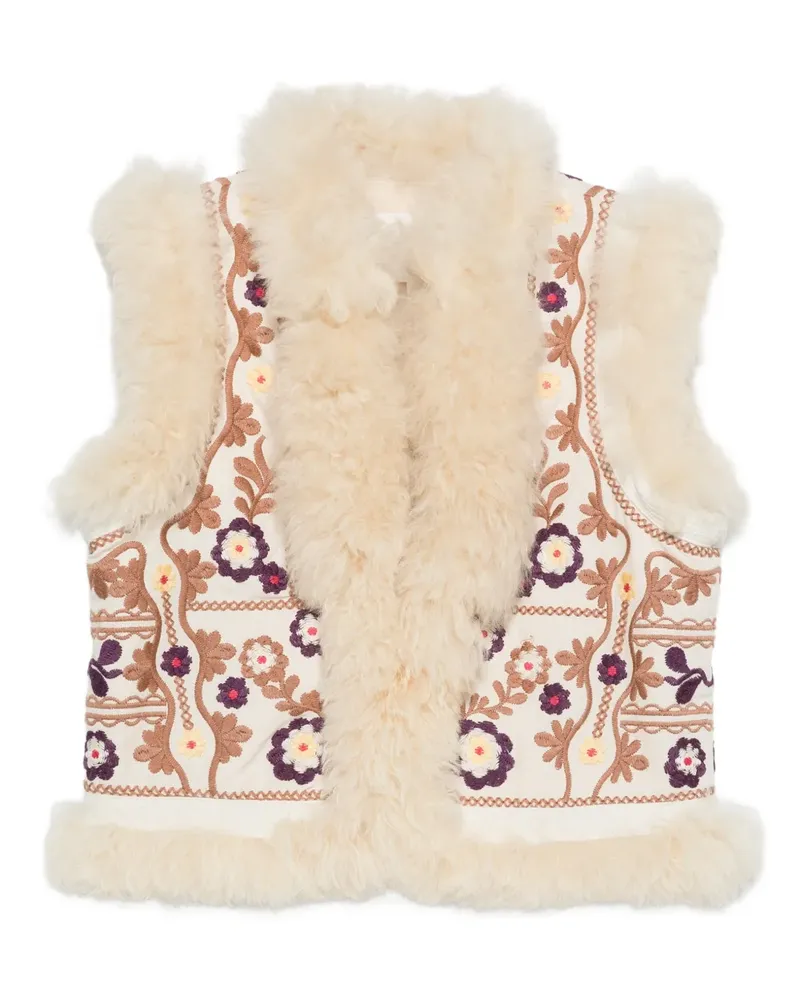 Antik Batik floral-embroidery waistcoat - Nude Nude