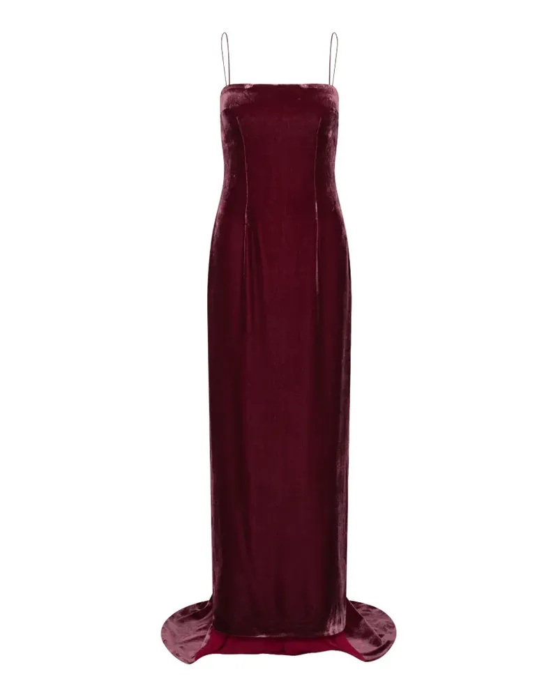 ROTATE Birger Christensen silk velvet strap dress Rot