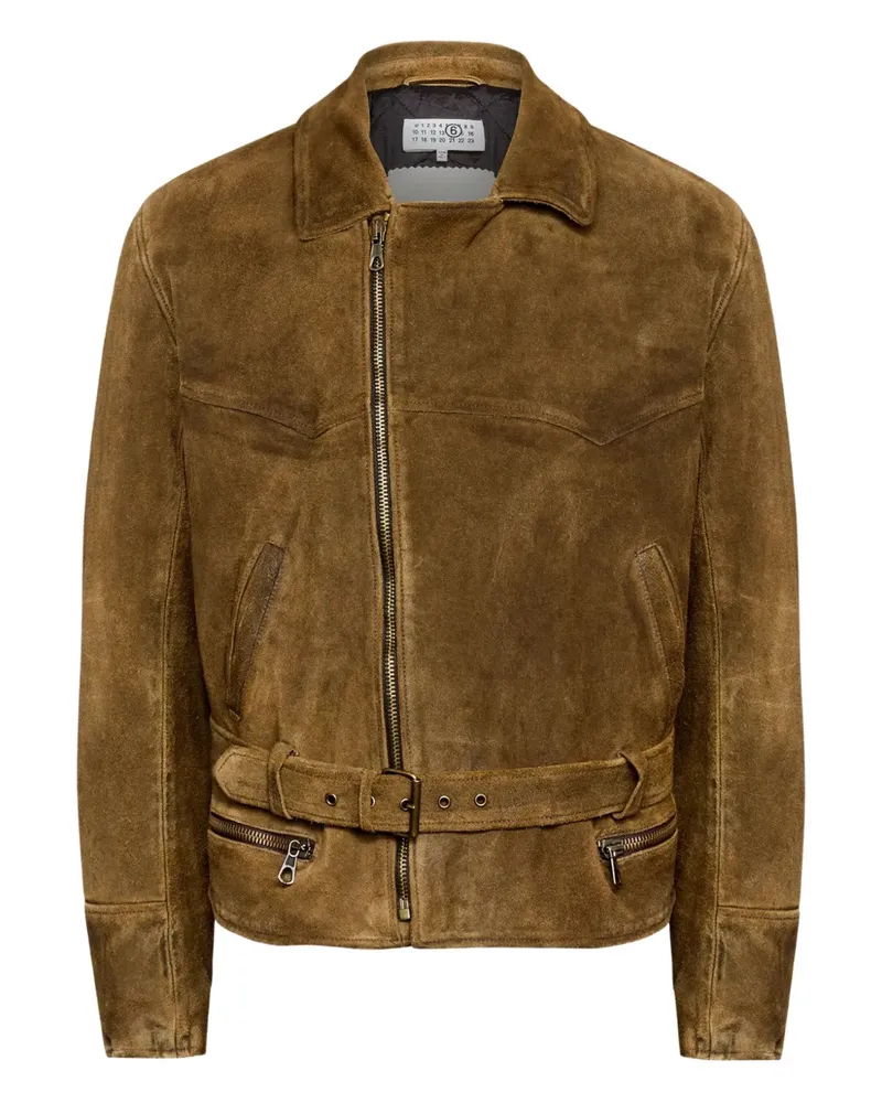 Maison Margiela Asymmetrische Lederjacke mit Gürtel - Braun Braun