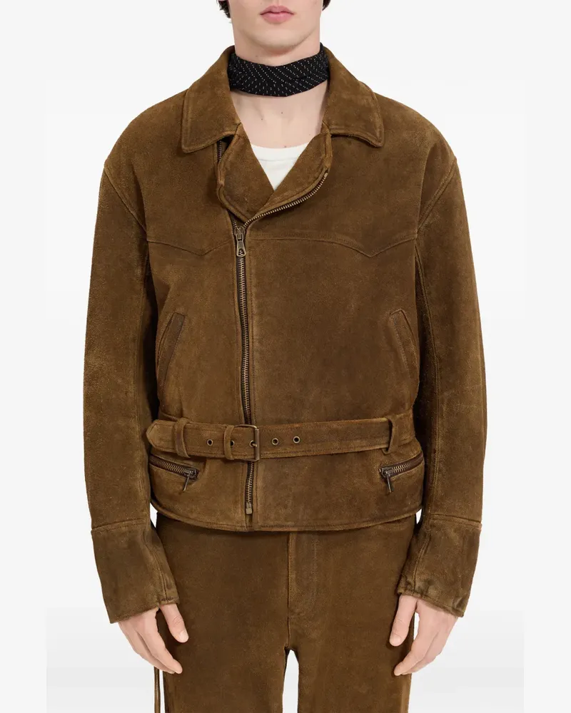 Maison Margiela Asymmetrische Lederjacke mit Gürtel - Braun Braun