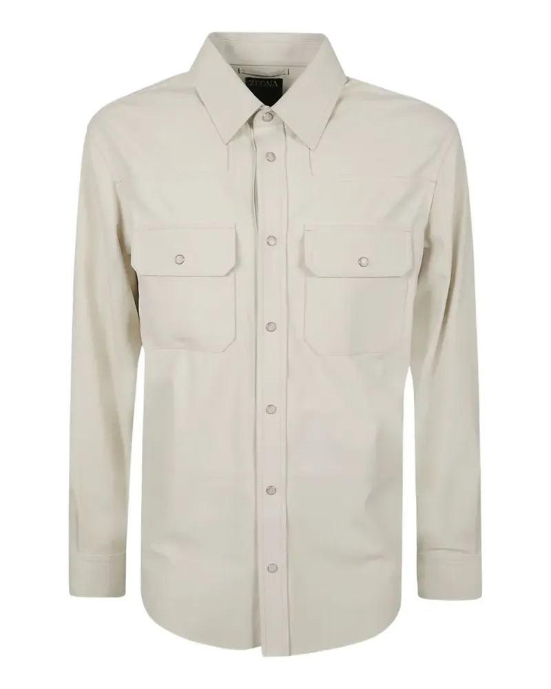 Ermenegildo Zegna Geknöpftes Lederhemd mit Tasche - Nude Nude