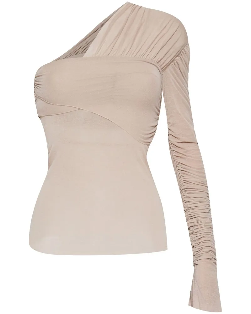 THE MANNEI Asymmetrische Bluse mit Drapierung Nude