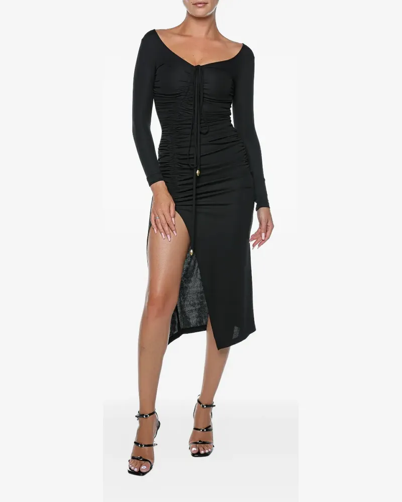 Just Cavalli ruched front-slit midi dress - Schwarz Schwarz