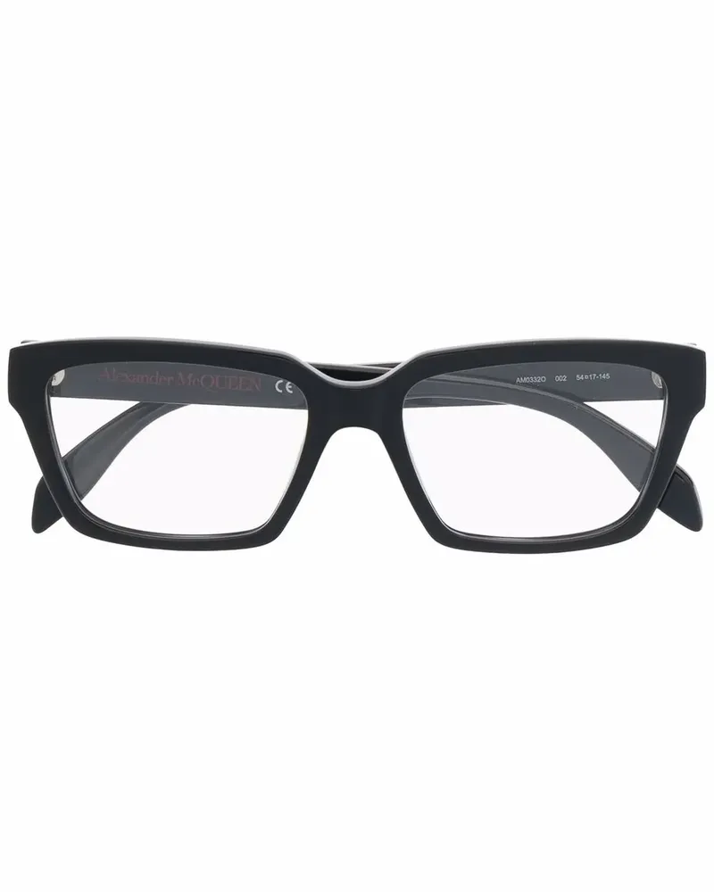 Alexander McQueen Eckige Brille mit Logo-Print - Schwarz Schwarz