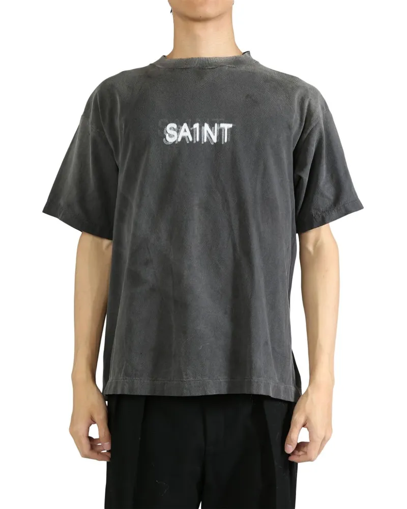 SAINT MXXXXXX text-print cotton T-shirt - Grau Grau