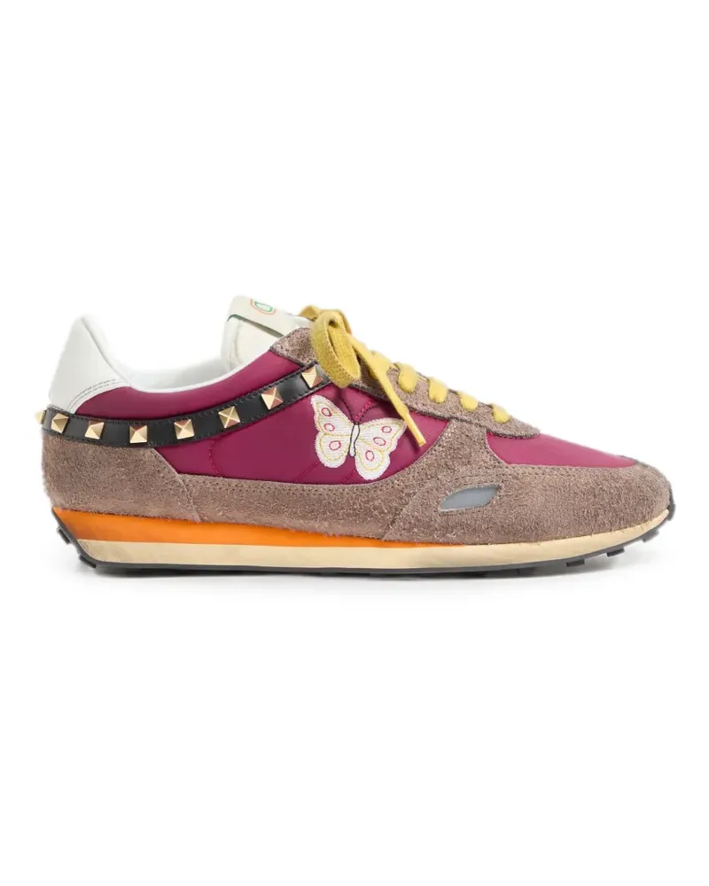 Valentino Garavani Stud Up sneaker in split leather and nylon with butterfly embroidery - Violett Violett