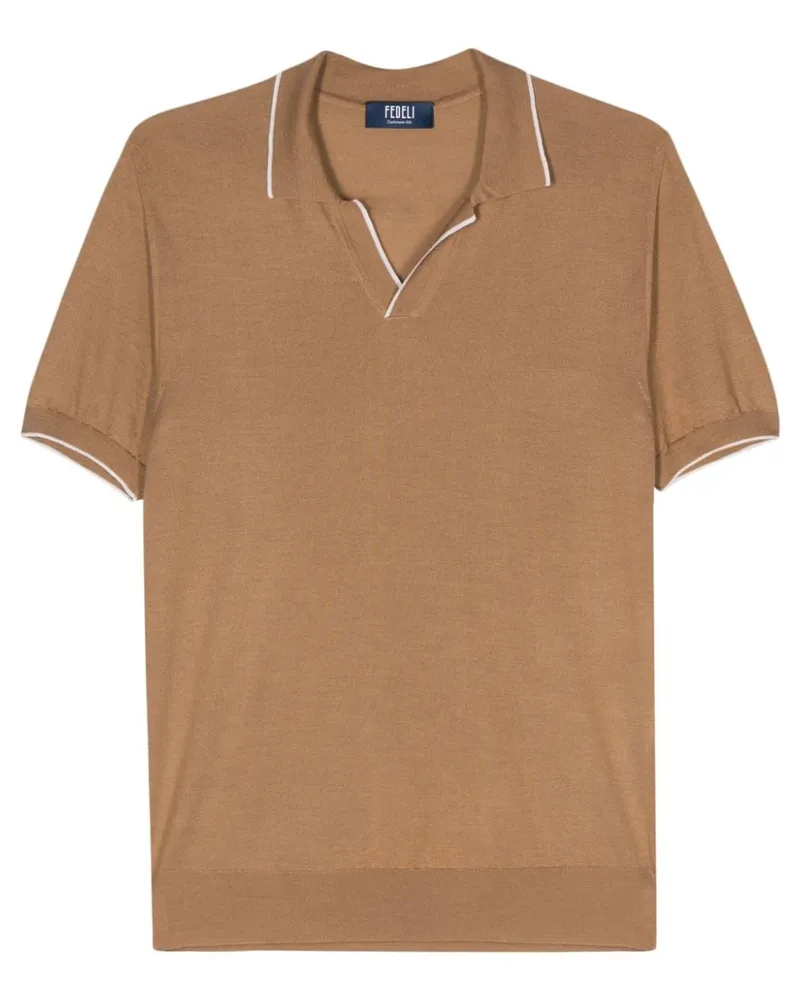 Fedeli Fein gestricktes Wave Poloshirt - Braun Braun