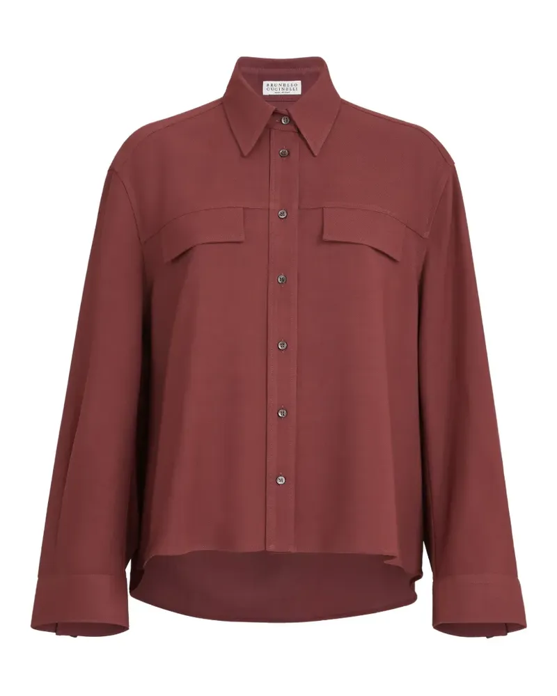 Brunello Cucinelli Kurzes Hemd aus Schurwolle und fließendem Twill - Rot Rot