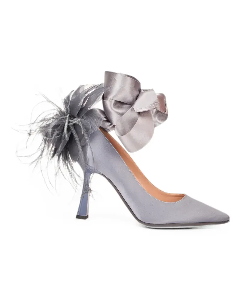 Alberta Ferretti feather-embellished bow-detail pumps - Grau Grau