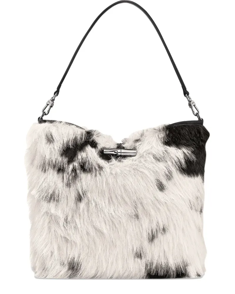 Longchamp Le Roseau Schultertasche mit Faux Fur - Weiß Weiß