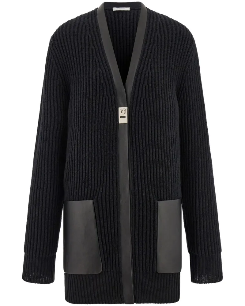 Ferragamo Cardigan mit Lederbesatz - Schwarz Schwarz