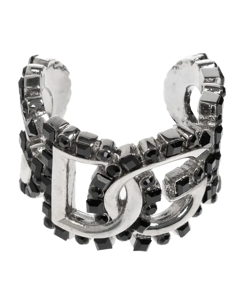 Dolce & Gabbana Kristallring mit DG-Schild - Silber Silber