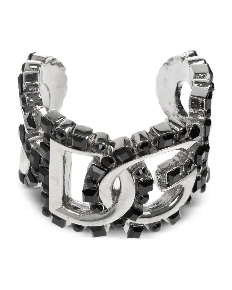 Dolce & Gabbana Kristallring mit DG-Schild - Silber Silber