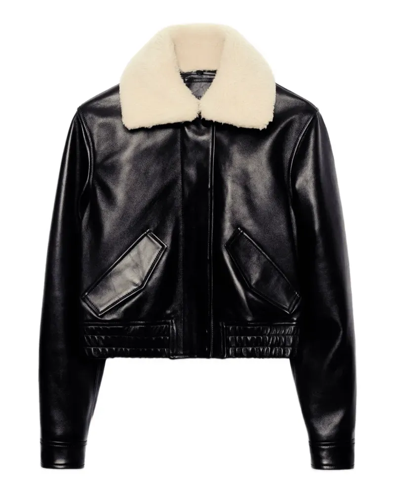 STAND Dee Lederjacke mit Faux-Fur-Kragen - Schwarz Schwarz