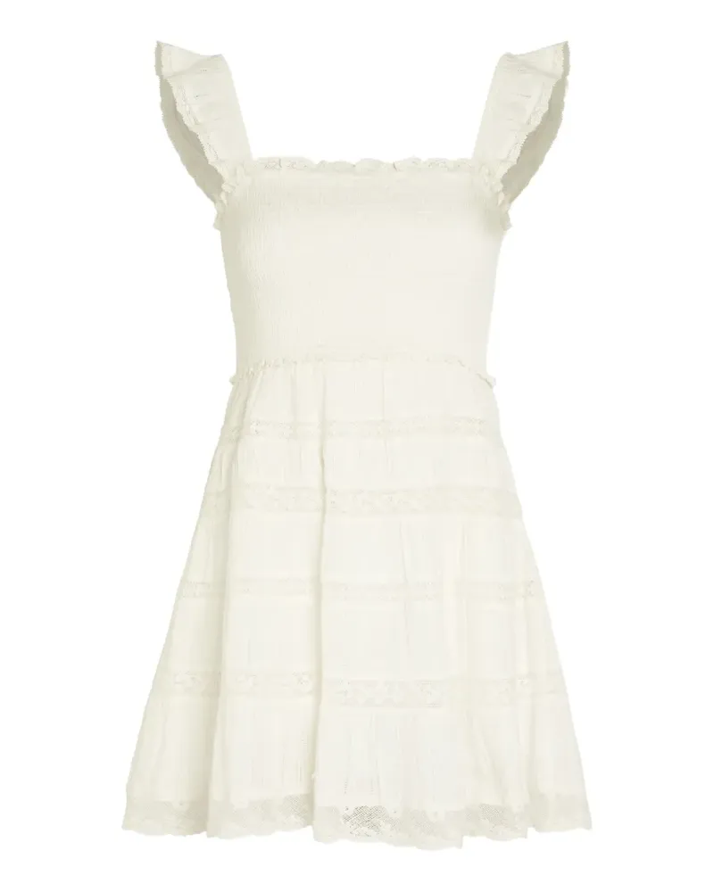 LoveShackFancy Colbera shirred ruffled-sleeve mini dress - Weiß Weiß
