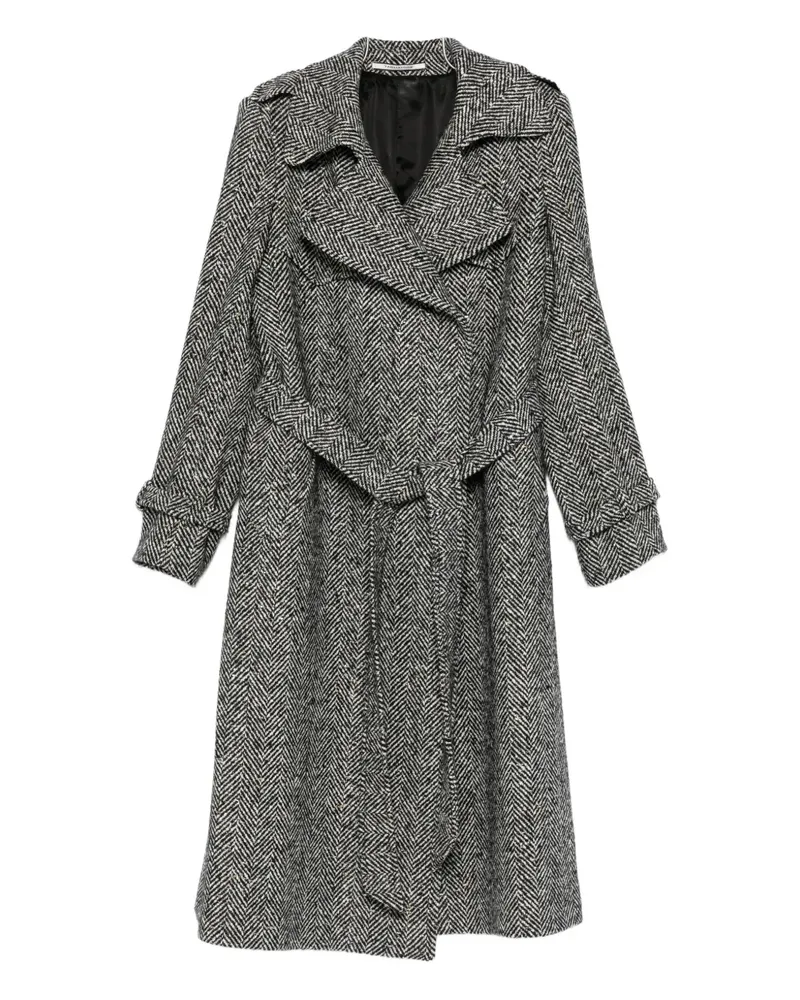 Tagliatore herringbone-pattern belted coat - Schwarz Schwarz