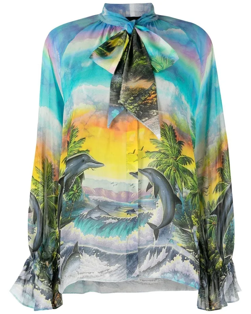 Philipp Plein Chiffonhemd mit Hawaii-Print - Blau Blau