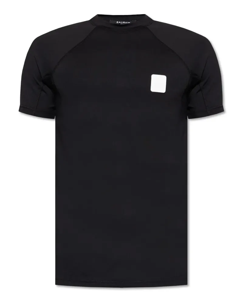 Balmain T-Shirt mit Logo-Patch - Schwarz Schwarz