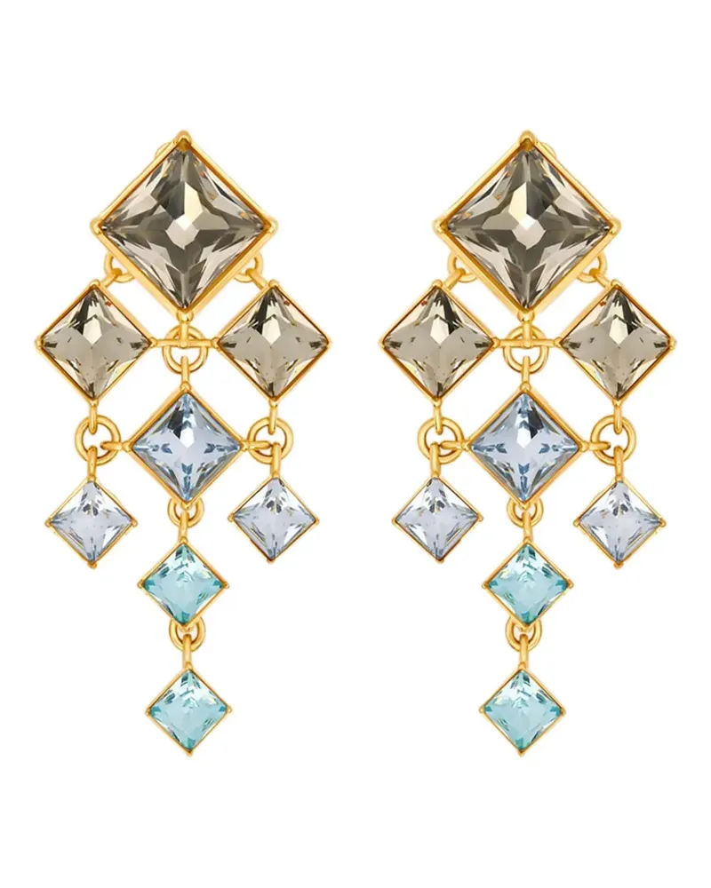 Oscar de la Renta Clip-Ohrringe im Chandelier-Stil mit Strasssteinen im Quadratschliff - Gold Gold