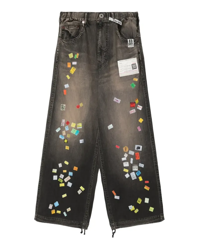MIHARAYASUHIRO Weite Denimhose mit Price Tag Sticker-Print - Schwarz Schwarz