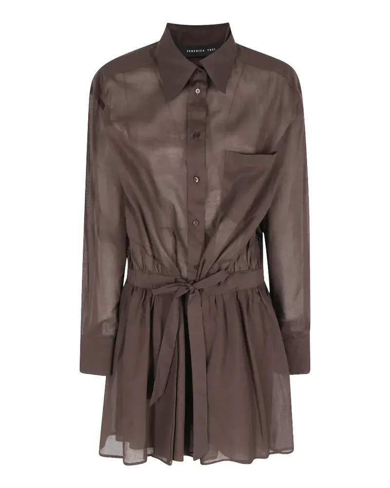 Federica Tosi drawstring-waist cotton-muslin mini dress - Braun Braun