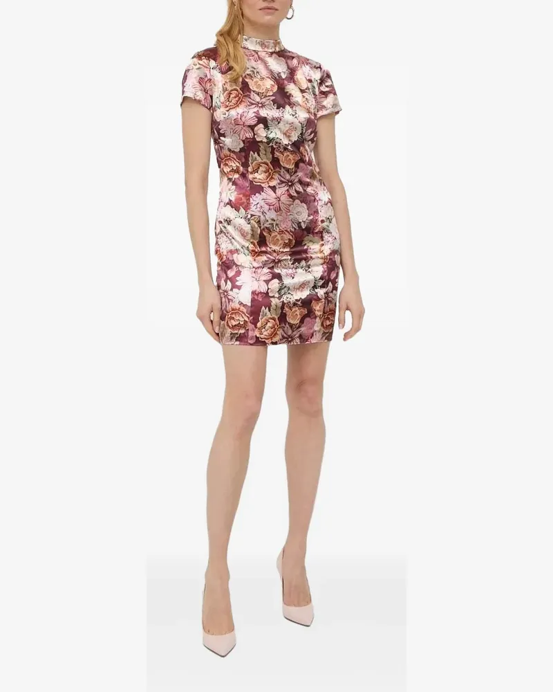 Guess Rollkragen-Minikleid mit Blumen-Print - Rosa Rosa