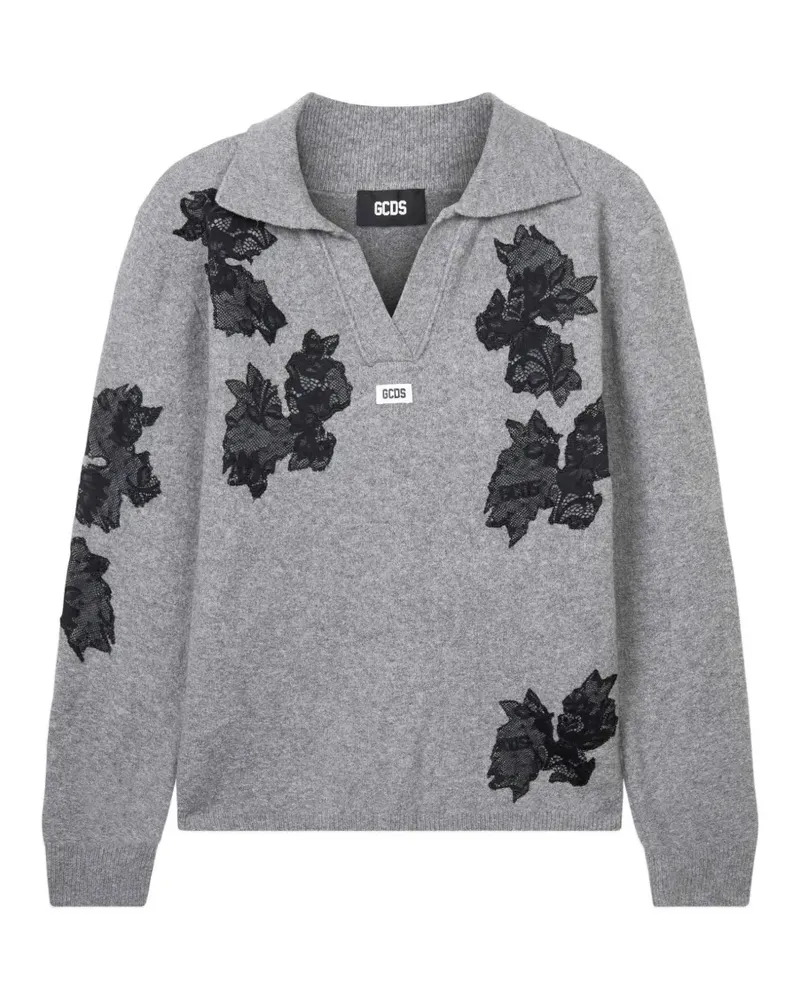 GCDS Pullover mit Blumenstickerei - Grau Grau
