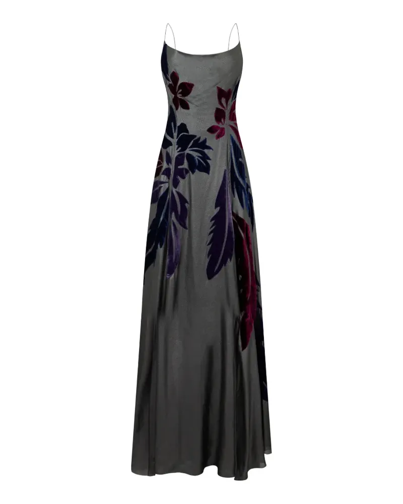 Alberta Ferretti floral-devoré spaghetti-strap flared maxi dress - Grau Grau