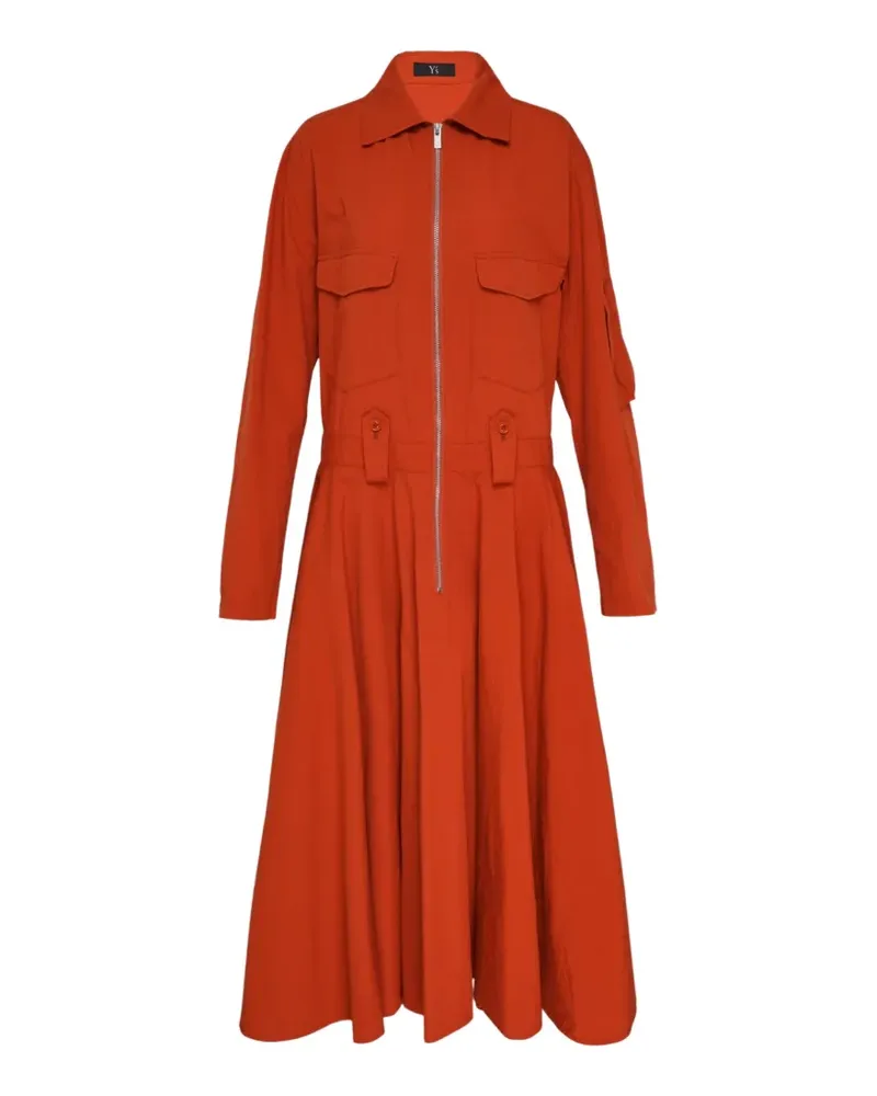 Yohji Yamamoto zip-up flared midi dress - Orange Orange