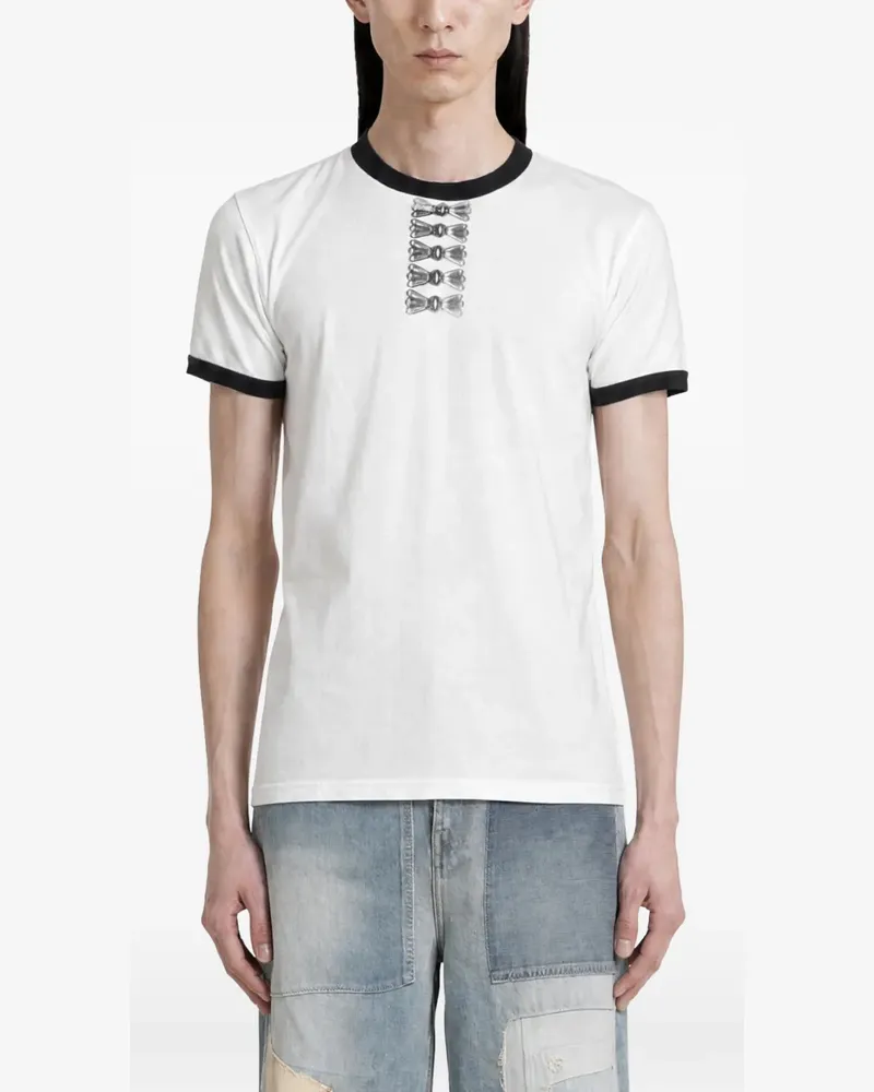 KAPITAL T-Shirt mit grafischem Print und Kontrastbesatz - Weiß Weiß