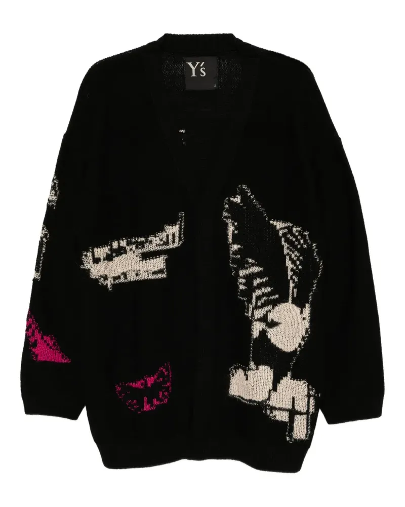 Yohji Yamamoto Wendbarer Cardigan mit grafischer Stickerei - Schwarz Schwarz