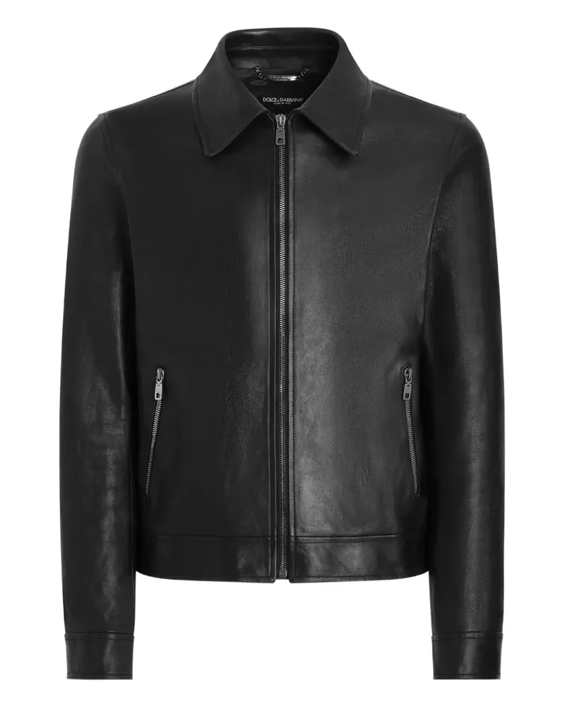 Dolce & Gabbana Ledermantel mit Reißverschluss - Schwarz Schwarz