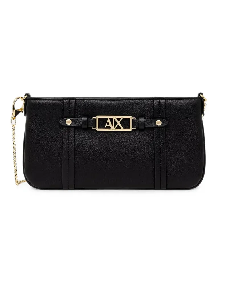 Armani Exchange Mini-Schultertasche mit Logoplakette und Kettenriemen - Schwarz Schwarz
