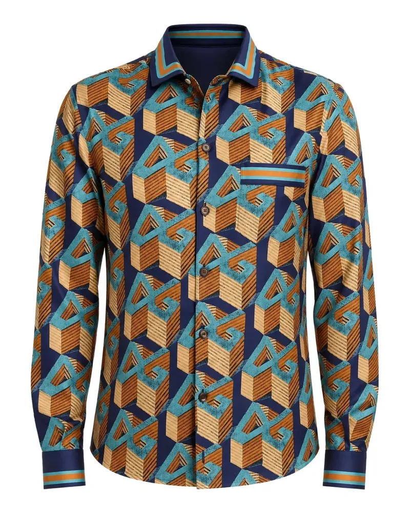 Dolce & Gabbana Seidenhemd mit mehrfarbigem DG-Logo - Blau Blau