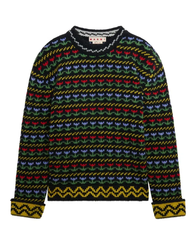 Marni Black Shetland Wollpullover mit Fairisle-Motiv - Schwarz Schwarz