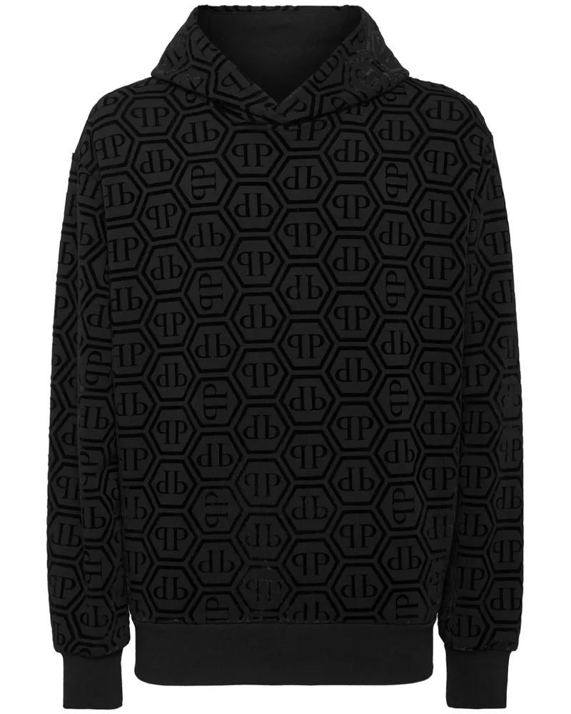 Philipp Plein Hoodie mit geflocktem Logo - Schwarz Schwarz