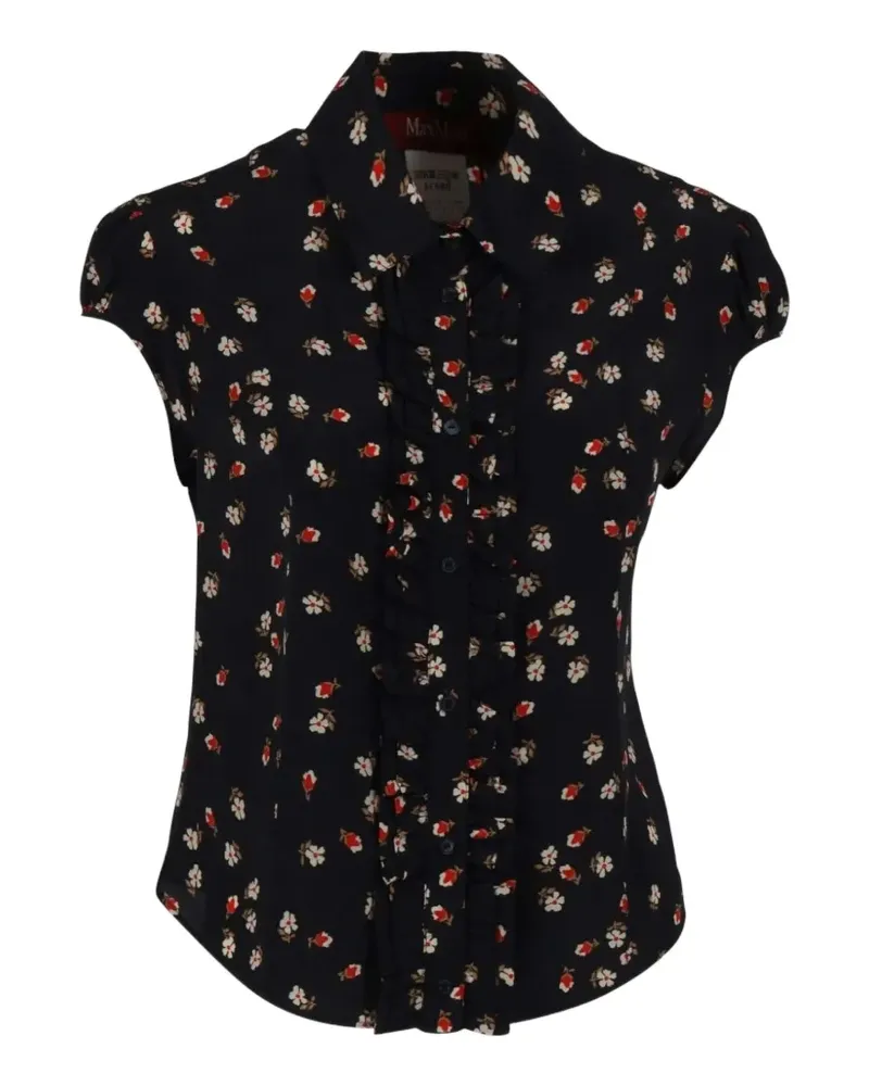 Max Mara floral-print ruffled shirt - Blau Blau