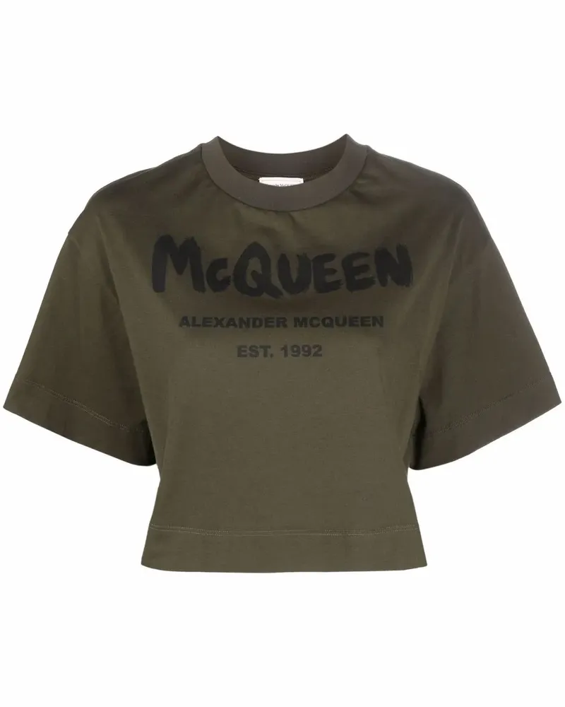 Alexander McQueen Cropped-T-Shirt mit Logo - Grün Grün